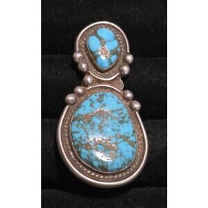 Turquoise ring size 7 long Navajo southwest sterling silver women